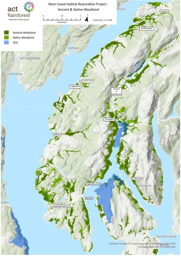 West Cowal Native and Ancient Woodland Map